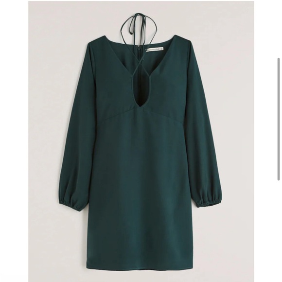 Abercrombie & Fitch Long-Sleeve Strappy Halter Mini Dress in Forest Green Small - Picture 7 of 12